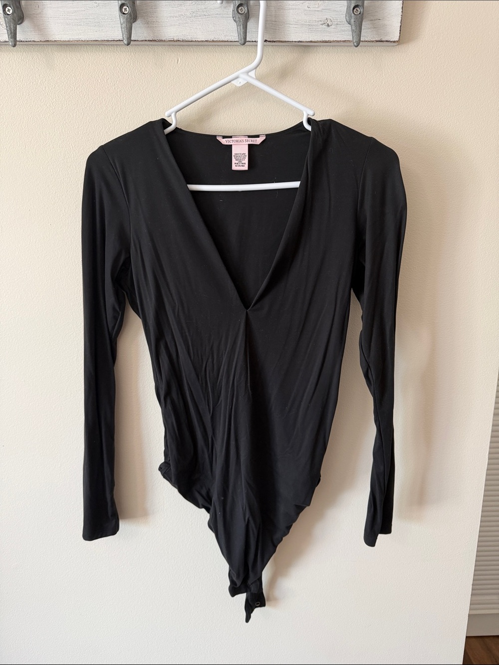 Victoria's Secret Black V-Neck Long Sleeve Bodysuit